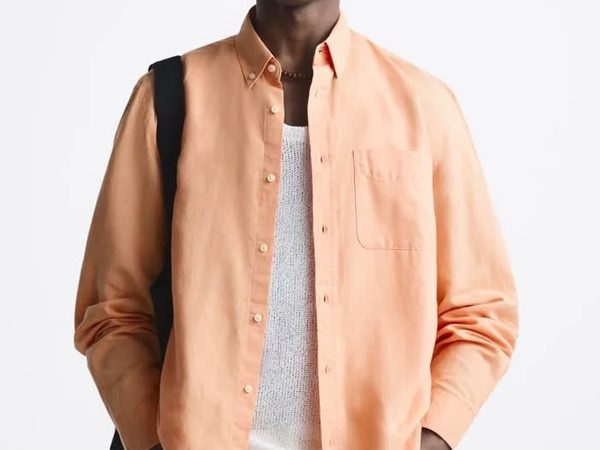 پیراهن لینن آستین بلند Zara اورجینال