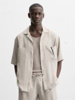 پیراهن لینن نیم آستین Zara خاکی اورجینال