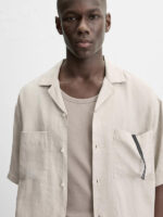 پیراهن لینن نیم آستین Zara خاکی اورجینال - تصویر 5