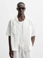 پیراهن لینن نیم آستین Zara سفید اورجینال