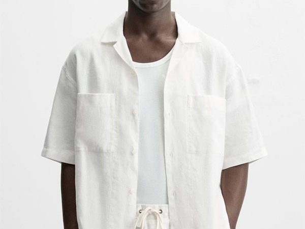 پیراهن لینن نیم آستین Zara سفید اورجینال