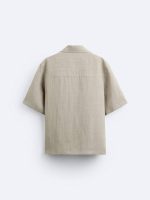 پیراهن لینن نیم آستین Zara خاکی اورجینال - تصویر 3