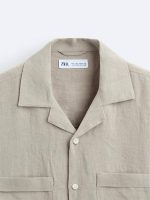 پیراهن لینن نیم آستین Zara خاکی اورجینال - تصویر 2