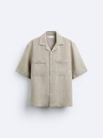 پیراهن لینن نیم آستین Zara خاکی اورجینال - تصویر 4