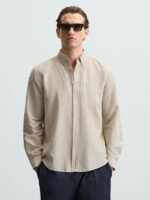 پیراهن لینن آستین بلند Zara اورجینال